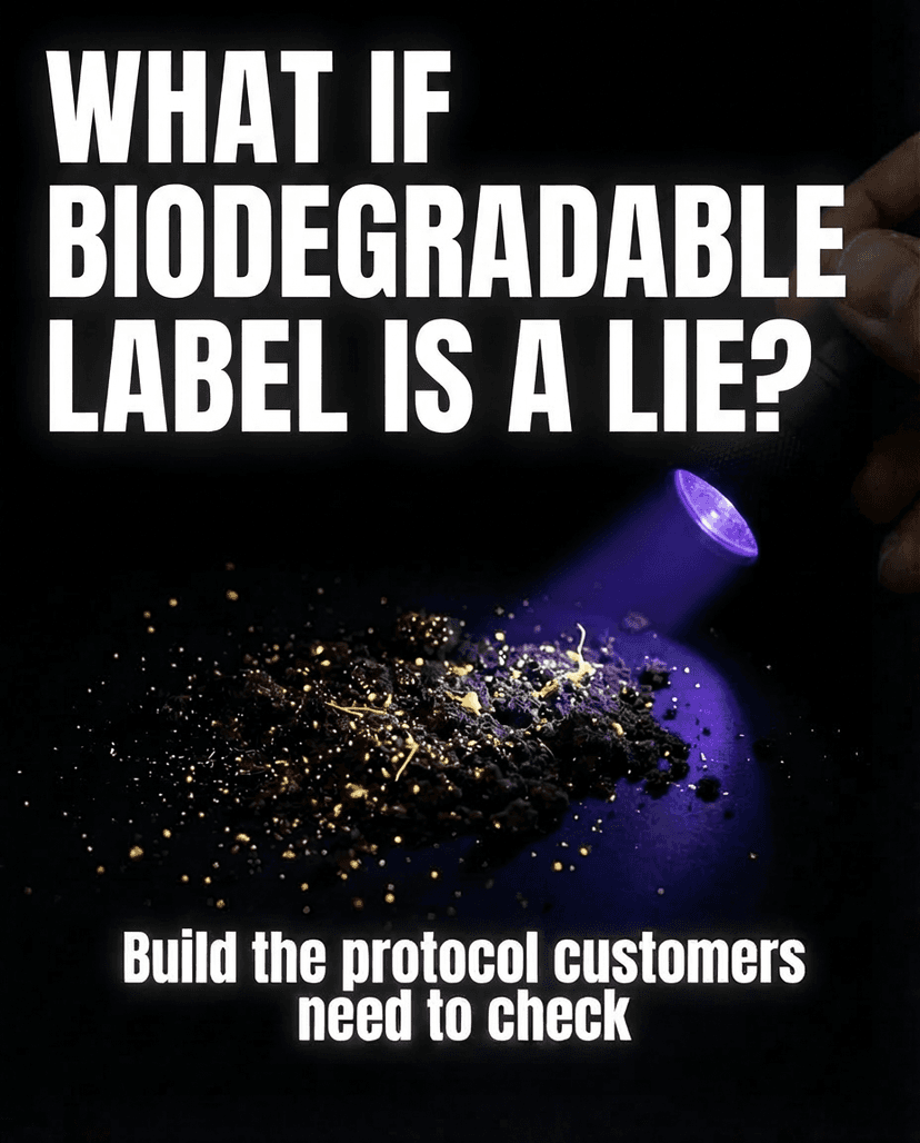 UV light revealing microplastics glowing in soil sample