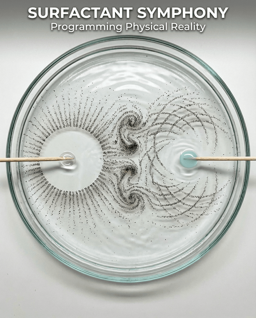 Pepper particles dispersing across water surface from soap contact