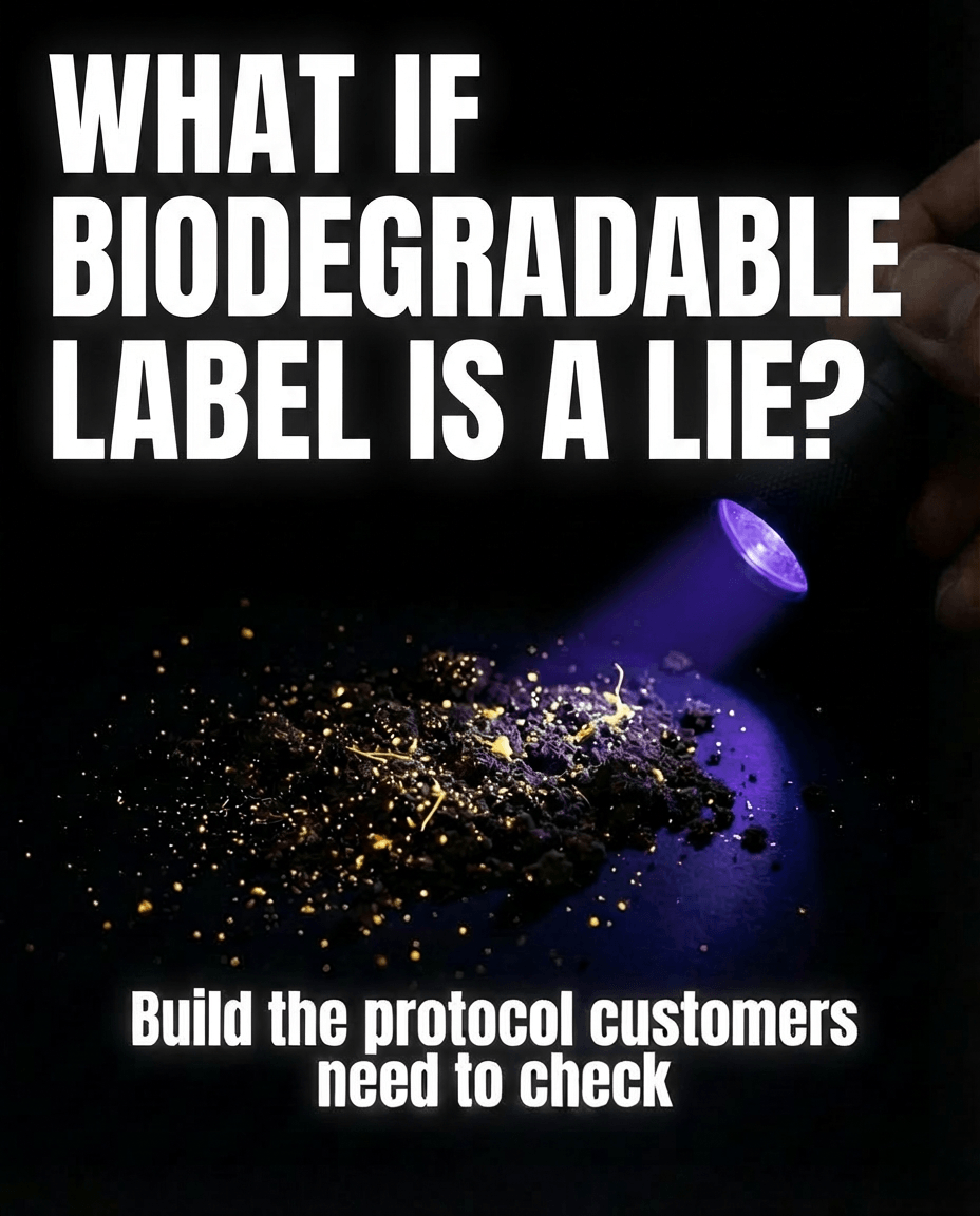 UV light revealing microplastics glowing in soil sample