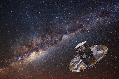 Artist's impression of the Gaia spacecraft against the Milky Way