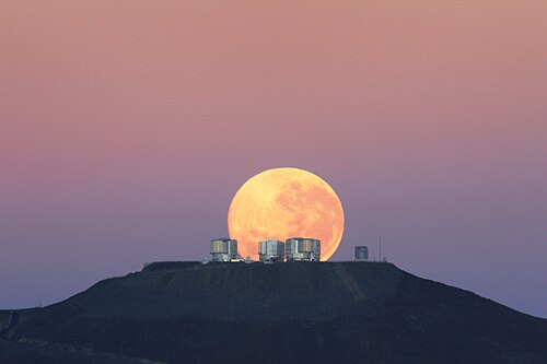 The Moon setting over ESO's Very Large Telescope on Cerro Paranal